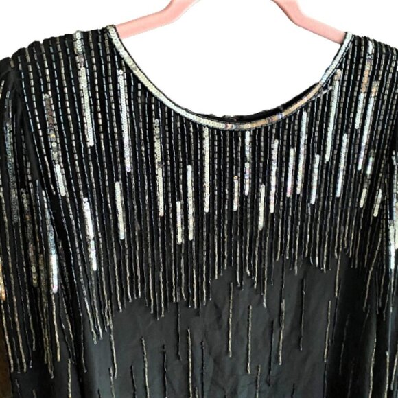 Vintage 80s beaded sequin silk shimmy top M - Picture 11 of 14
